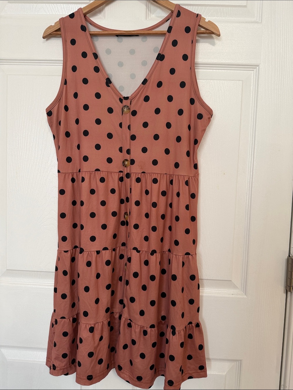 Sleeveless Pink Polka Dot Tiered Dress